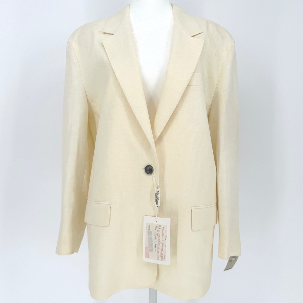 Max Mara 100% Linen Cream Ivory Blazer Made in Italy Vintage Women's Size 8